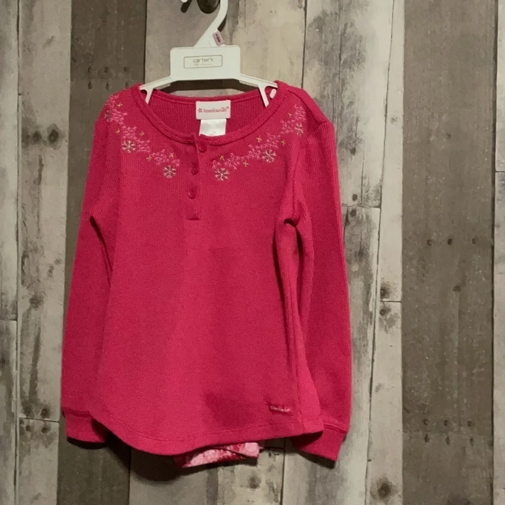 American Girl Pink Thermal Fair Isle Pajamas XS 6x with matching doll pajamas